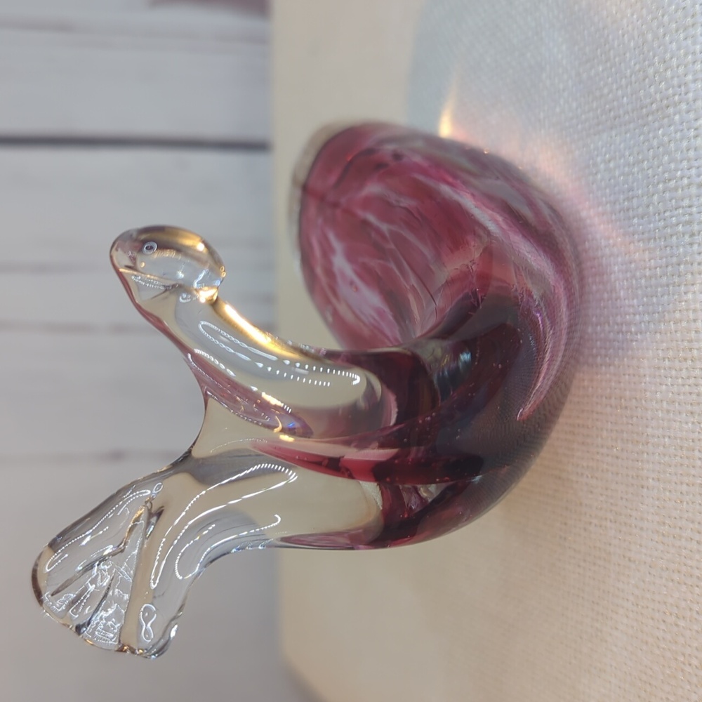 Murano Style Glass Signed Corcoran Whale‎ Clear Cranberry Paperweight Figurine - Picture 8 of 15